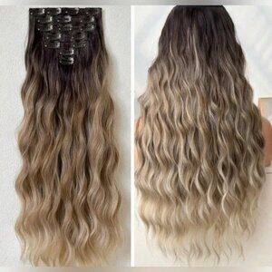 Dark Roots Balayage Ash Soft Blonde Clip in Hair Extensions - Human hair Blend